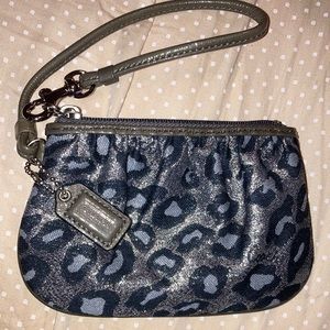 Coach black and silver leopard print wristlet/clutch/coin purse